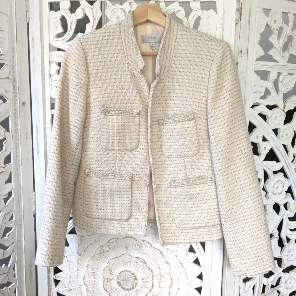 J. Crew Tweed Blazer Cream Color Size 8